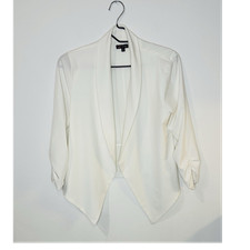 Michel White Open Front Blazer Ruched 3/4 Sleeve Jacket Women  s Size S