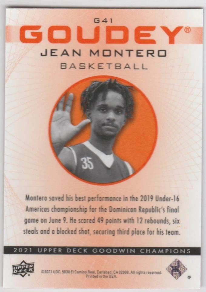 2021 Upper Deck Goodwin Champions #G41 Jean Montero Goudey Orange Prism /399 - Image 2 of 2