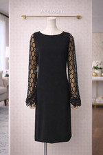 GUCCI Black Midi Dress Lace Sleeves Long Sleeve Stretch Womens Size S