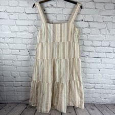 Madewell Striped Tiered Tank Midi Dress Women’s 8 Rainbow Button Back Sundress