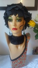vintage retro artdeco hand  painted  mannequin head refurbished .with black hat.