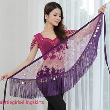 Belly Dance Costume Beaded Sequins Coins Fringe Hip Scarf Belt Shawl 3 Colors
