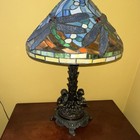 Over30 years oldStained Glass Dragonfly Table Lamp Art Nouveau Dome Shade Cherub — photo 1