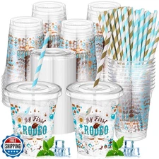 Jingmore 50 Pcs First Rodeo Birthday Party Disposable Plastic Cups 12 oz with