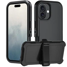 iPhone 17 Heavy Duty Case Rugged Shockproof Dual Layer Belt Clip Black
