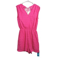 CUPSHE Crinkle Romper Women  s S Pink Split Back Pockets Casual Beach Travel New