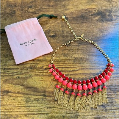 Kate Spade That s A Wrap Tassel Necklace Pink Red Gold