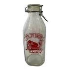 Smith Bros Dairy Milk Bottle Clear Glass Red Barn 9in Good Vintage Swing Top