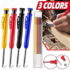 Solid Carpenter Pencil Set with 6 Refill Built-in Sharpener Deep Hole Mechanical