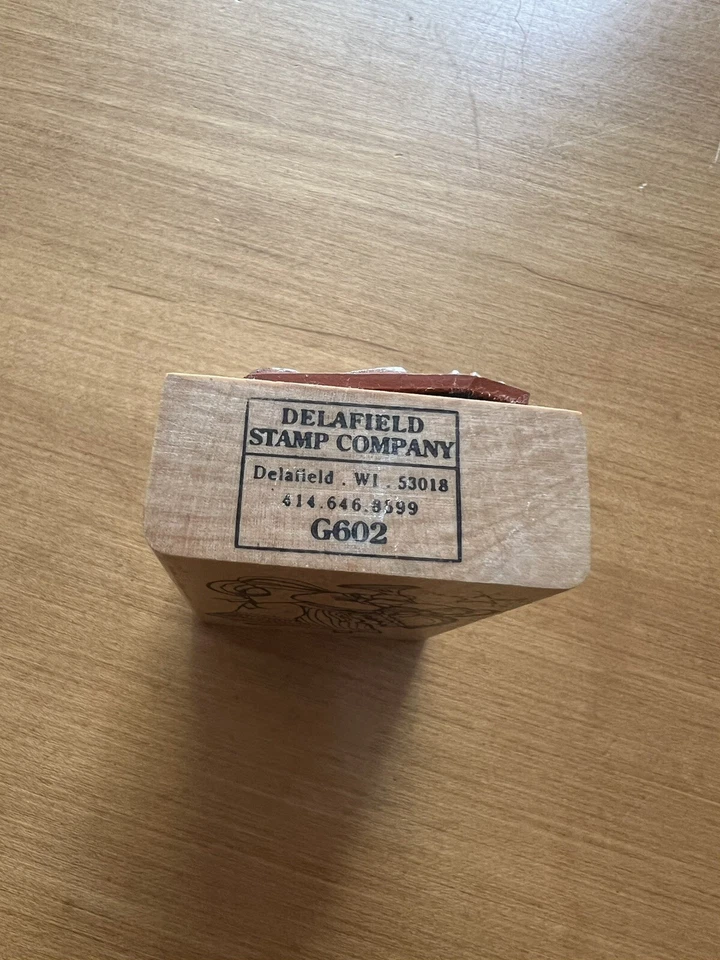 Sello de goma vintage de ángel con cuerno de Delafield G602 Navidad Foto 2 de 3