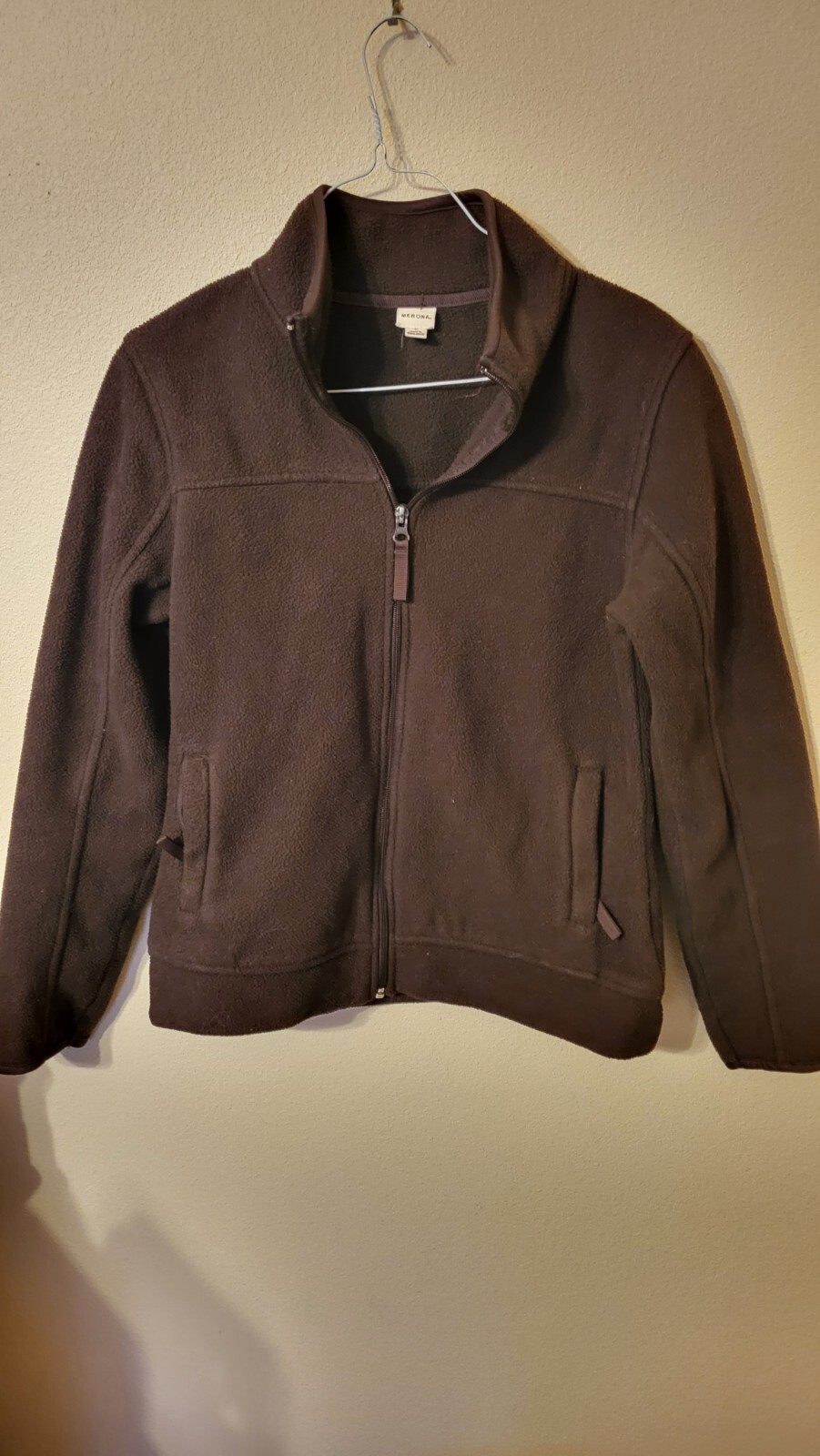 merona size S womens brown fleece jacket full zip 2 pockets 23 L 20