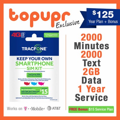 Tracfone Prepaid SIM Card Smartphone Plan GSM + 1 Year 2000 Min/Text 2GB Data | eBay
