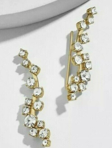 (2-Pack) NEW! BEAUTIFUL Farah Ear Crawlers Rhinestone Dangle Earrings Gold Tone