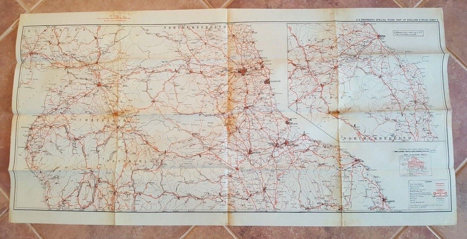 WWII Era - US ENGINEERS SPECIAL ROAD MAP OF ENGLAND & WALES (SHEET 8)