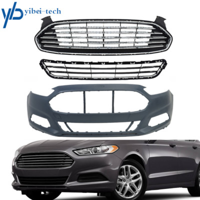 Front Bumper Cover and Front Upper Lower Grille For Ford Fusion 2013-2016