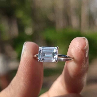 10x7mm Emerald VVS1 Moissanite Solitaire Engagement Ring 14K White Gold Plated