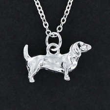 DACHSHUND Dog Necklace on Chain or Charm Only - Pewter Pet Puppy Weiner Doxie 3D