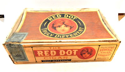 RED DOT Cigars Truly Different Cigar Box - Circa 1942 to 1959 - Red Lion,  Pa