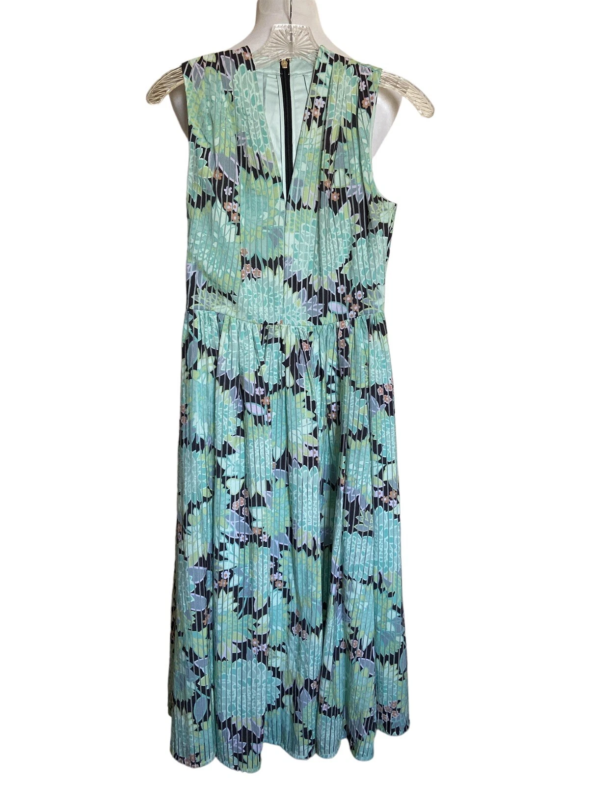 Abito midi Kate Spade verde dalia fiori burnout taglia 0 tasche gonna intera