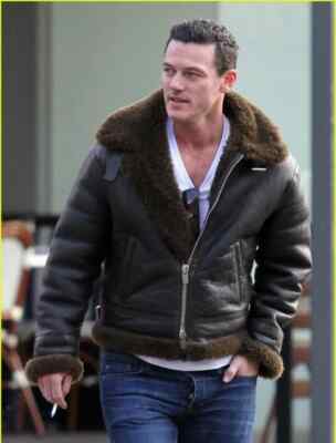 Men's Pilot RAF Aviator B3 Flying Bomber Shearling Fur Brown Real Leather Jacket