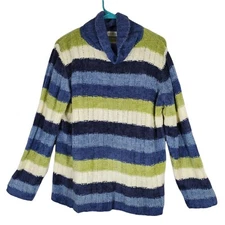 White Stage Women Pullover Cowl Neck Long Sleeve Sweater Multicolor Large