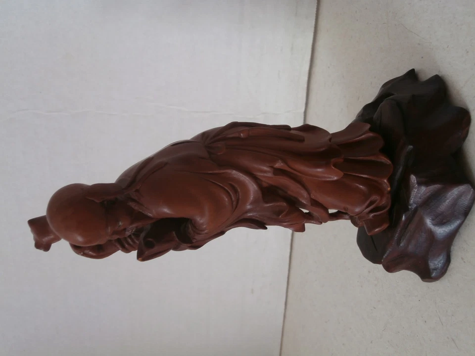 ANTIGUA FIGURA CHINA DIOS DE LA LONGEVIDAD SHOU XING TALLADA A MANO PALO DE ROSA Foto 4 de 4