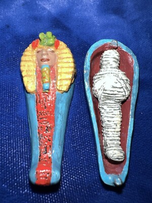 1977 - Miniature Egyptian Mummy Sarcophagus Coffin Blue Red Yellow Orange Green