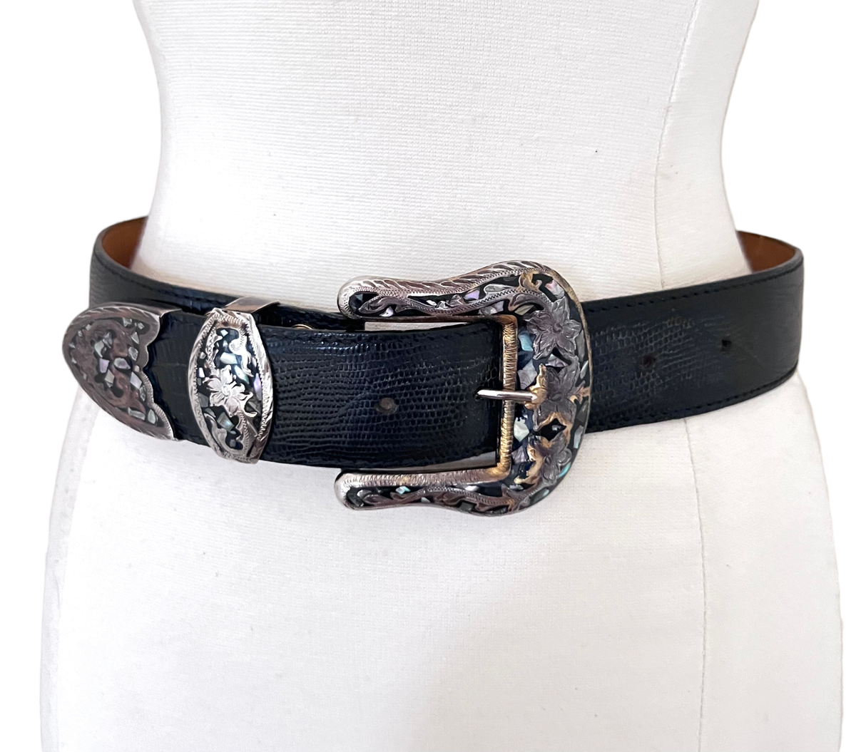 AL BERES Lizard emboss leather belt w Western buckle sz 26 AL BERES Lizard emboss leather belt w Western buckle sz 26  main image 2