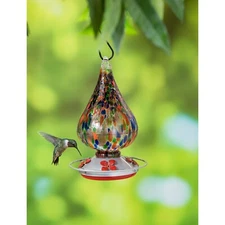 Hummingbird Feeder- Speckled Art Glass -w/ Bronze Gondola-5.5"W x 5.1"L x 10"H
