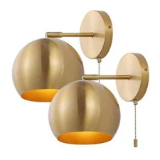 JONATHAN Y Tierra 7 in. 1-Light Brass Gold Modern Midcentury Iron LED Sconce 2PK