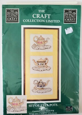 THE CRAFT COLLECTION LIMITED ''SET OF 3 TEA POTS'' COUNTED CROSS STITCH KIT *NEW* 