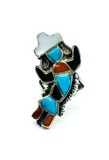 Vintage Zuni Alte Pawn Sterling Silber Inlay Edelstein Kachina Ring Größe 4,25