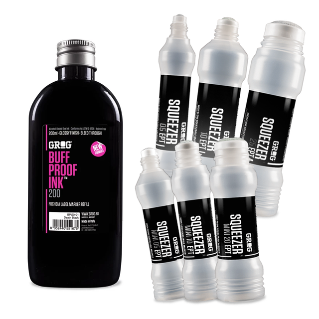 Grog 200ml Buff Proof Ink w/ (1) EMPTY Squeezer Mop Marker Graffiti Art