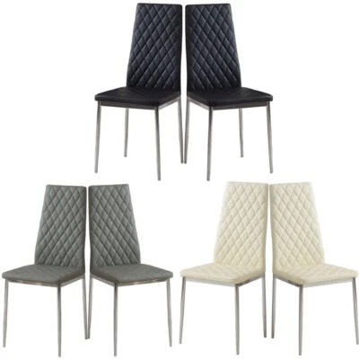 2/4x Dining Chairs Side Chairs High PVC Faux Leather Padded Seat Metal Legs Home - Image 1 of 4