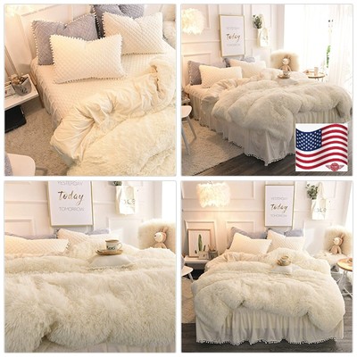 King Duvet Cover Set 1 Faux Fur Duvet Cover 2 Pompoms Fringe