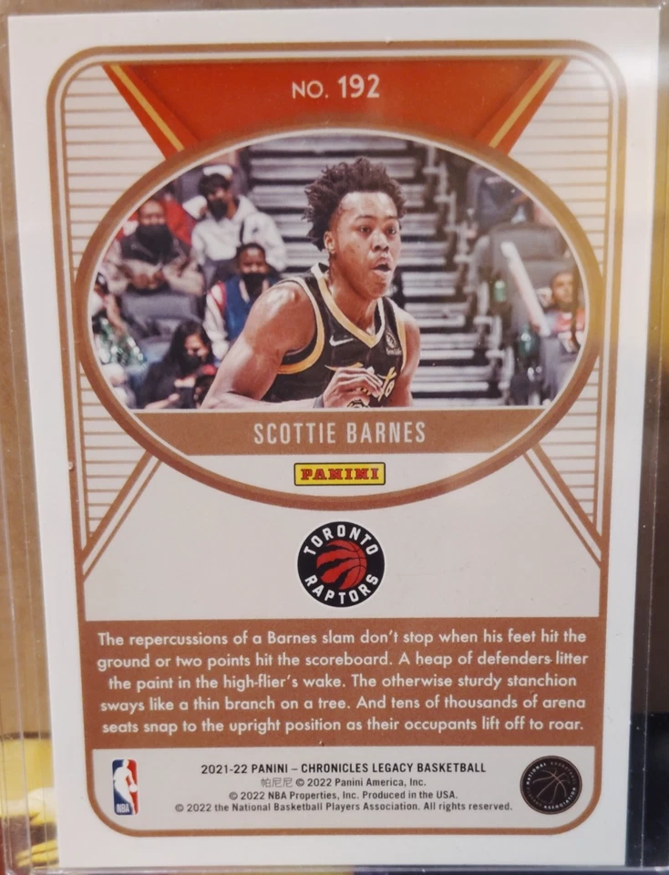 2021-22 Panini Chronicles - Legacy #192 Scottie Barnes Rookie Raptors 🏀 🏀🎮 - Image 2 of 2