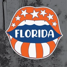 FLORIDA Pouting Lips in Gators Colors Vinyl Decal Car Window Sticker