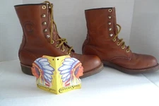 CHIPPEWA  LEATHER BOOTS-8" BROWN GUNSTOCK-NEOPRENE CORK SOLES  -MADE @ USA - 8 E