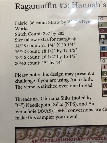 NEW RAGAMUFFIN #3 HANNAH'S SAMPLER CROSS STITCH Pattern By SHAKESPEARE'S PEDDLER - Picture 4 of 6