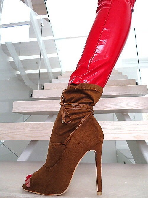 GoGo Original Tacones Altos Punta Abierta Botas Elásticas Camel 38