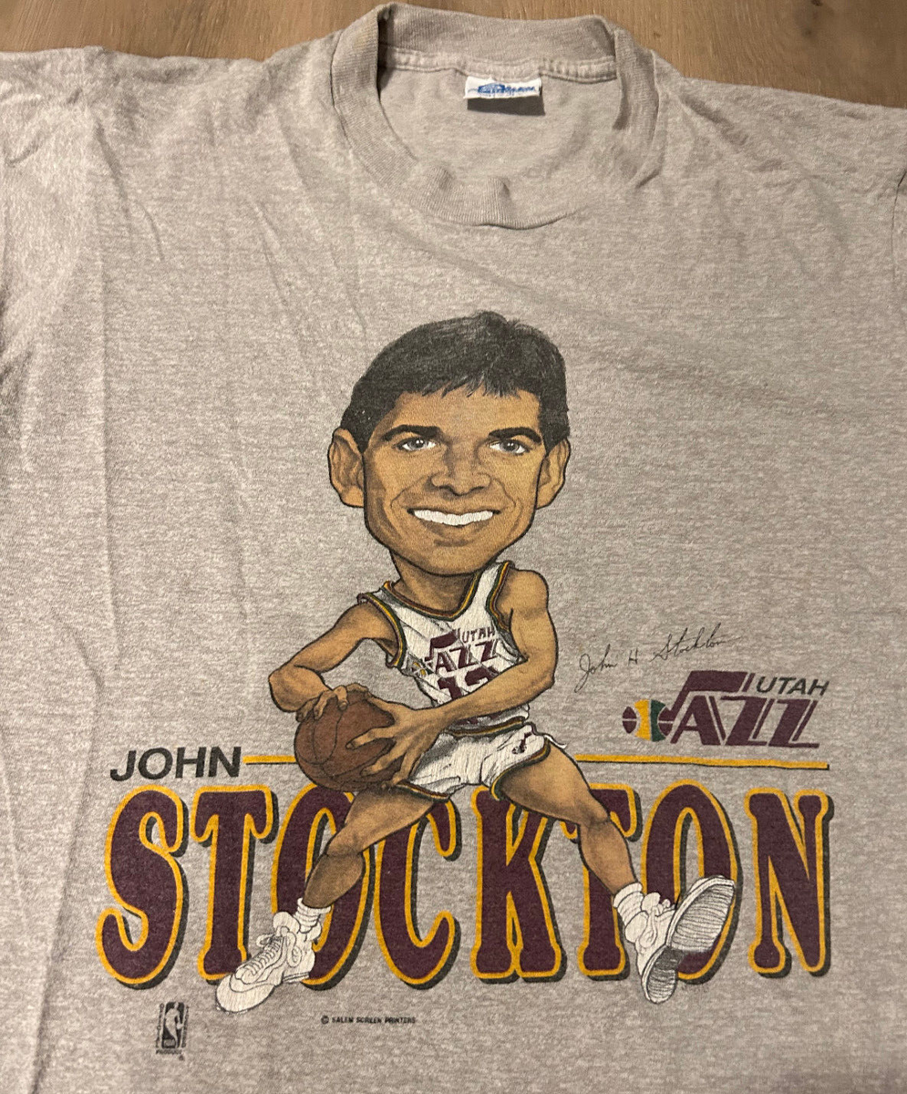 RARE Original VTG John Stockton T-shirt L NBA Salem Utah Jazz HTF