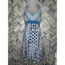 ATHLETA BLUE WHITE MEDALLION PACK EVERYWHERE PERFORMANCE HALTER DRESS SZ 0