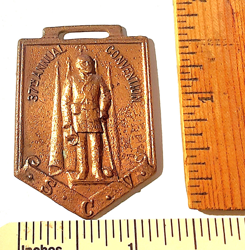 * RARE * Antique Adv. Metal Watch Fob - 1932 SONS OF CONFEDERATE VETERANS