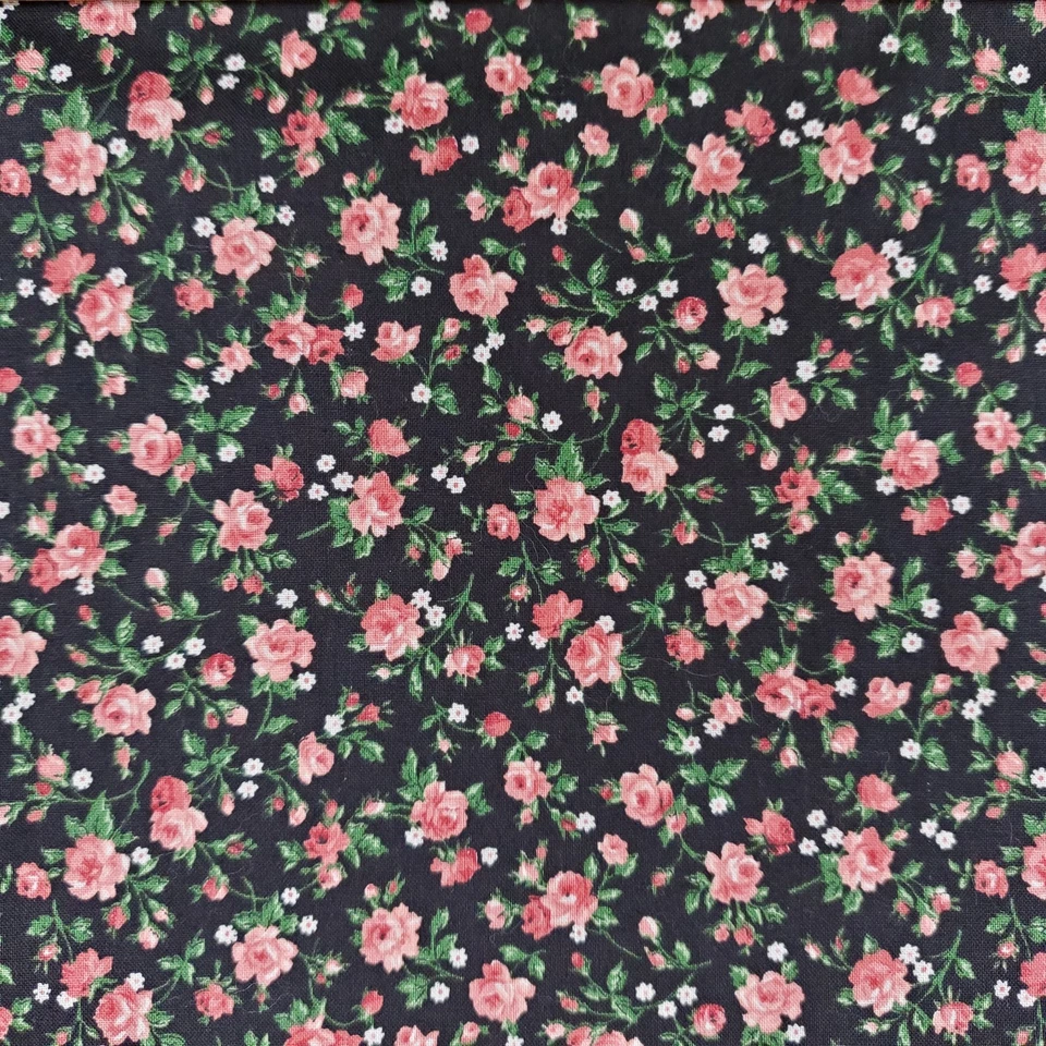 Tecido Cranston Calico rosa rosas preto 70 x 43 - Imagem 3 de 4