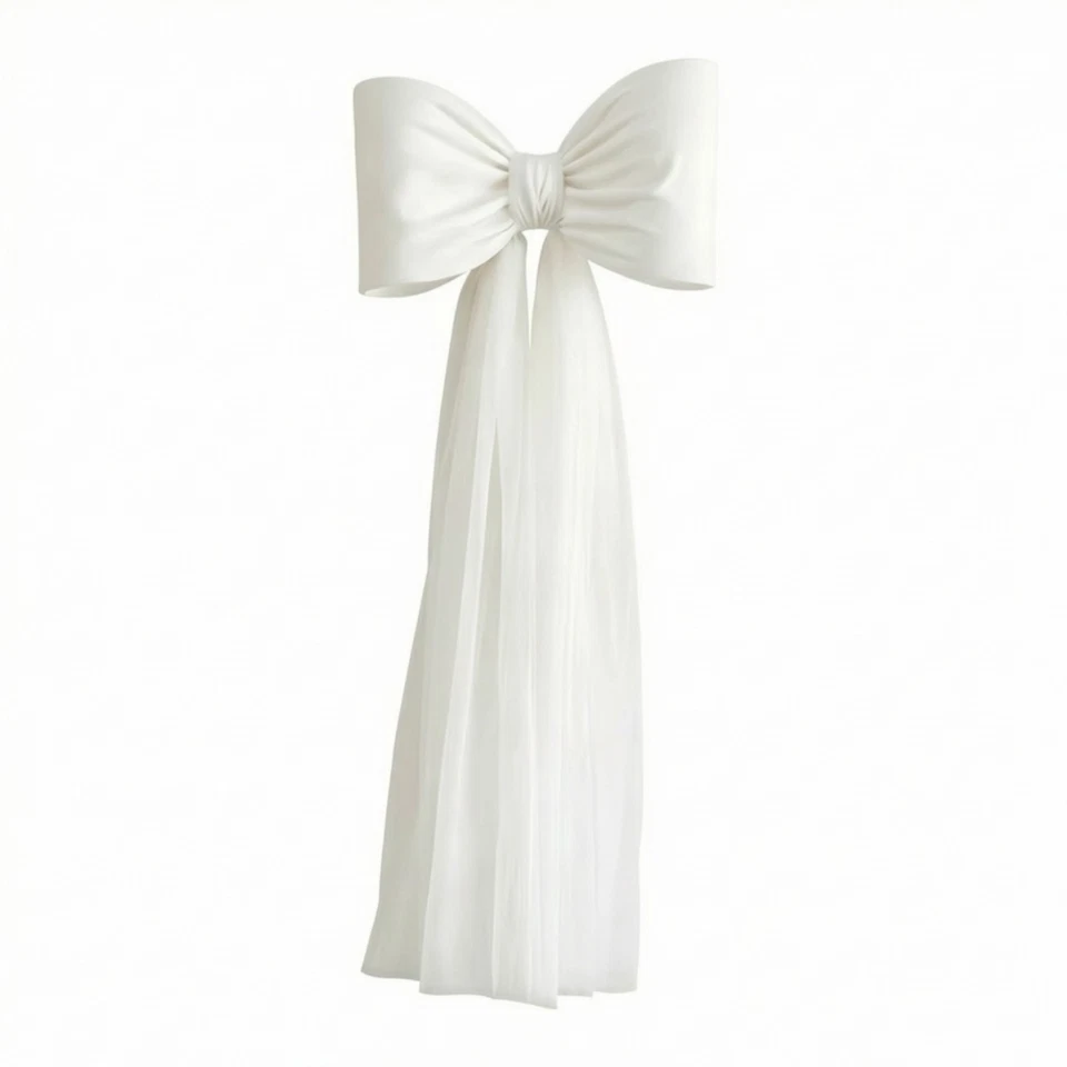 Mesh Bow with Drape White Tulle Bow Transparent for Window Display - Image 1 of 4
