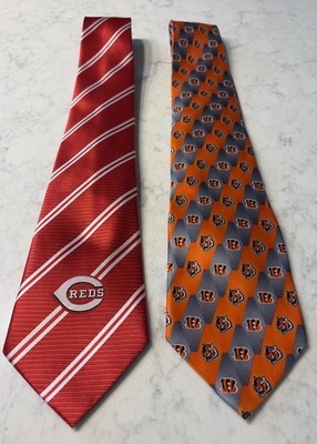 Lot Of 2 Ohio Sports Team Ties MLB Cincinnati Reds & NFL Cincinnati Bengals