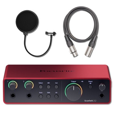 Focusrite Scarlett 2i2 4th Gen USB Audio Interface with Pop Filter and 3' XLR