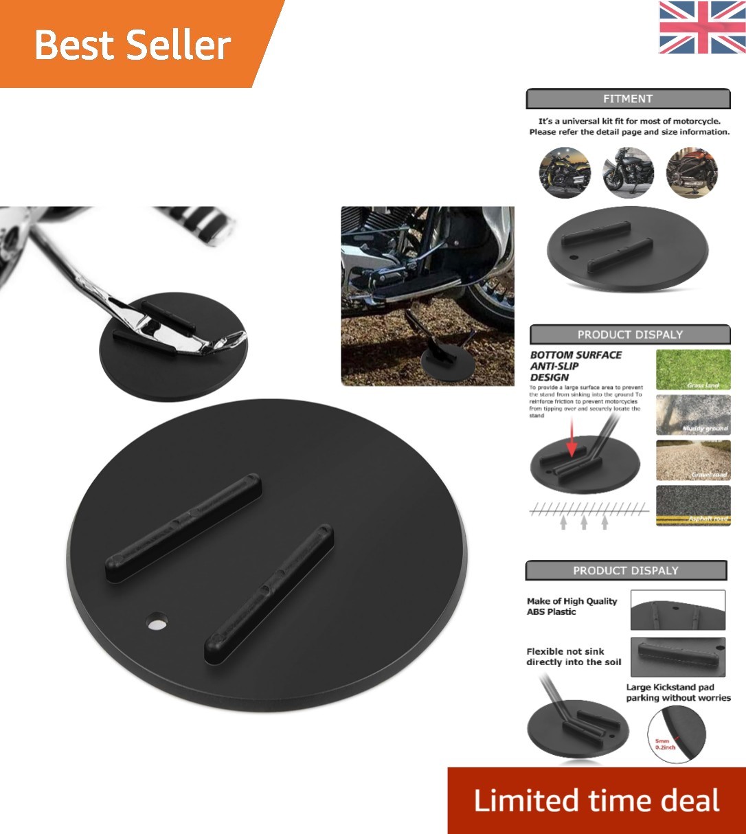 Lightweight Kickstand Plate for Motorcycles - Prevents Soft Ground Sinking