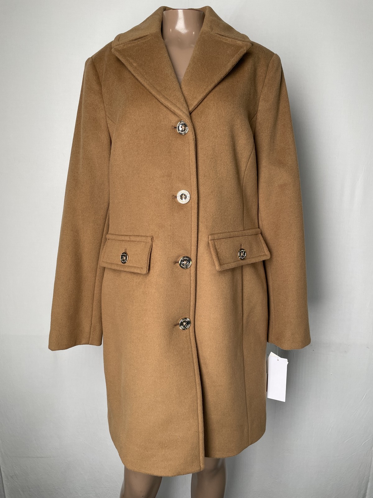 Michael Kors Women Coat Dark Camel Brown Size S Collared Button Front Wool Blend