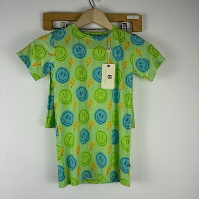 NEW Bums And Roses Kids 8 9/10 Bamboo Pajamas 2 Pc shorts NWT Green Smiley Emoji